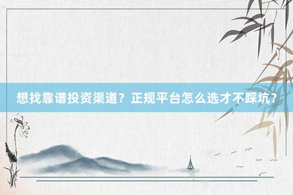 想找靠谱投资渠道？正规平台怎么选才不踩坑？