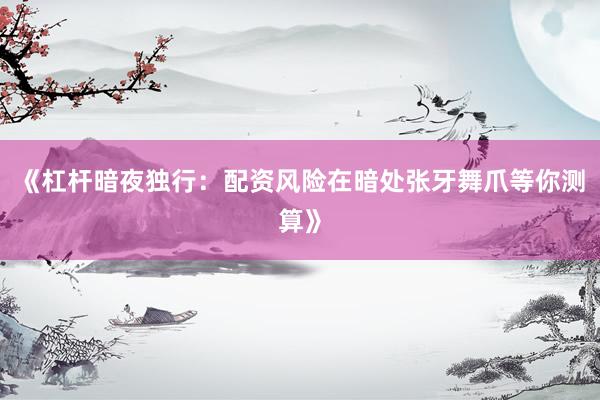 《杠杆暗夜独行：配资风险在暗处张牙舞爪等你测算》