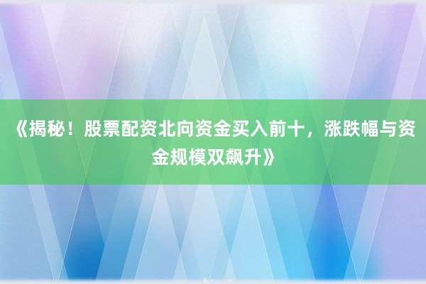 《揭秘！股票配资北向资金买入前十，涨跌幅与资金规模双飙升》