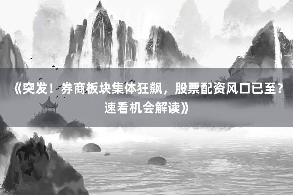 《突发！券商板块集体狂飙，股票配资风口已至？速看机会解读》