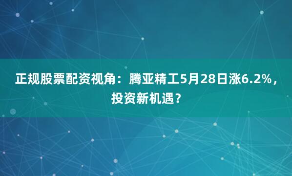 正规股票配资视角：腾亚精工5月28日涨6.2%，投资新机遇？