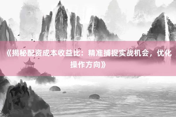 《揭秘配资成本收益比：精准捕捉实战机会，优化操作方向》