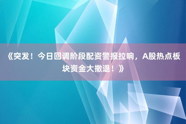 《突发！今日回调阶段配资警报拉响，A股热点板块资金大撤退！》