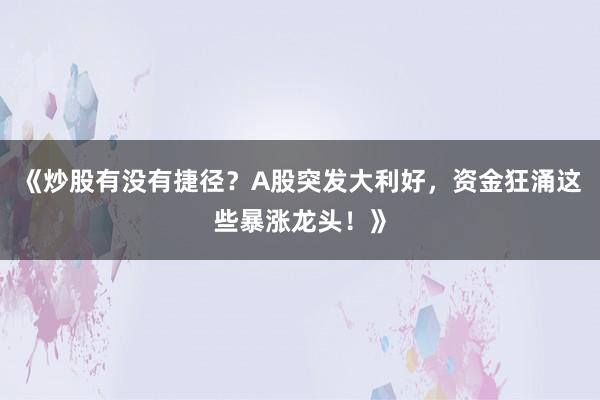 《炒股有没有捷径？A股突发大利好，资金狂涌这些暴涨龙头！》