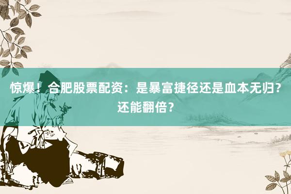 惊爆！合肥股票配资：是暴富捷径还是血本无归？还能翻倍？