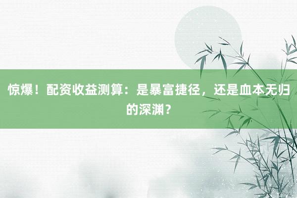 惊爆！配资收益测算：是暴富捷径，还是血本无归的深渊？