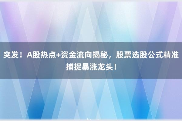 突发！A股热点+资金流向揭秘，股票选股公式精准捕捉暴涨龙头！