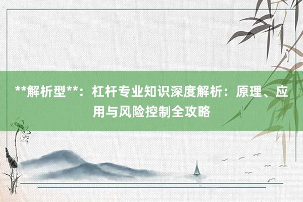**解析型**：杠杆专业知识深度解析：原理、应用与风险控制全攻略
