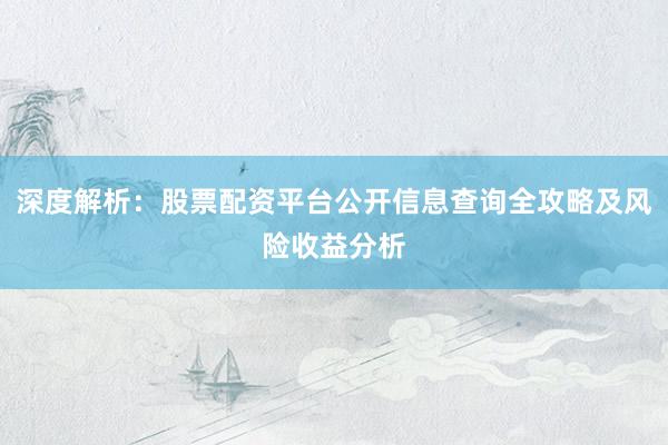 深度解析：股票配资平台公开信息查询全攻略及风险收益分析