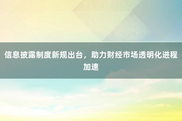 信息披露制度新规出台，助力财经市场透明化进程加速