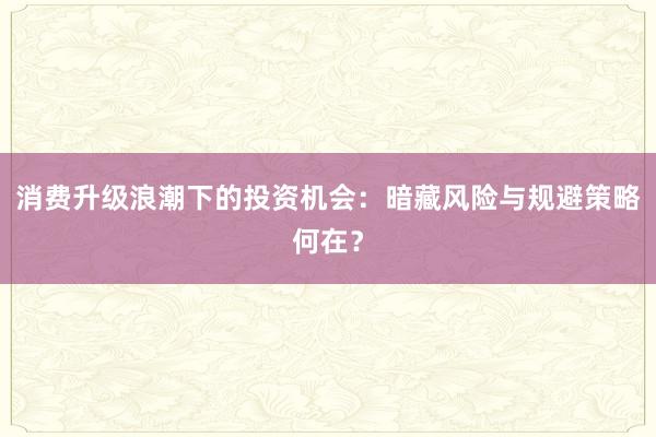 消费升级浪潮下的投资机会：暗藏风险与规避策略何在？