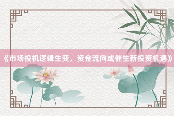 《市场投机逻辑生变，资金流向或催生新投资机遇》
