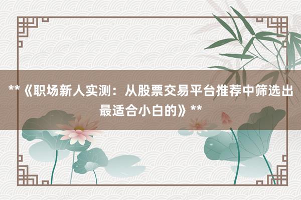 **《职场新人实测：从股票交易平台推荐中筛选出最适合小白的》**