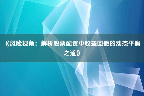 《风险视角：解析股票配资中收益回撤的动态平衡之道》